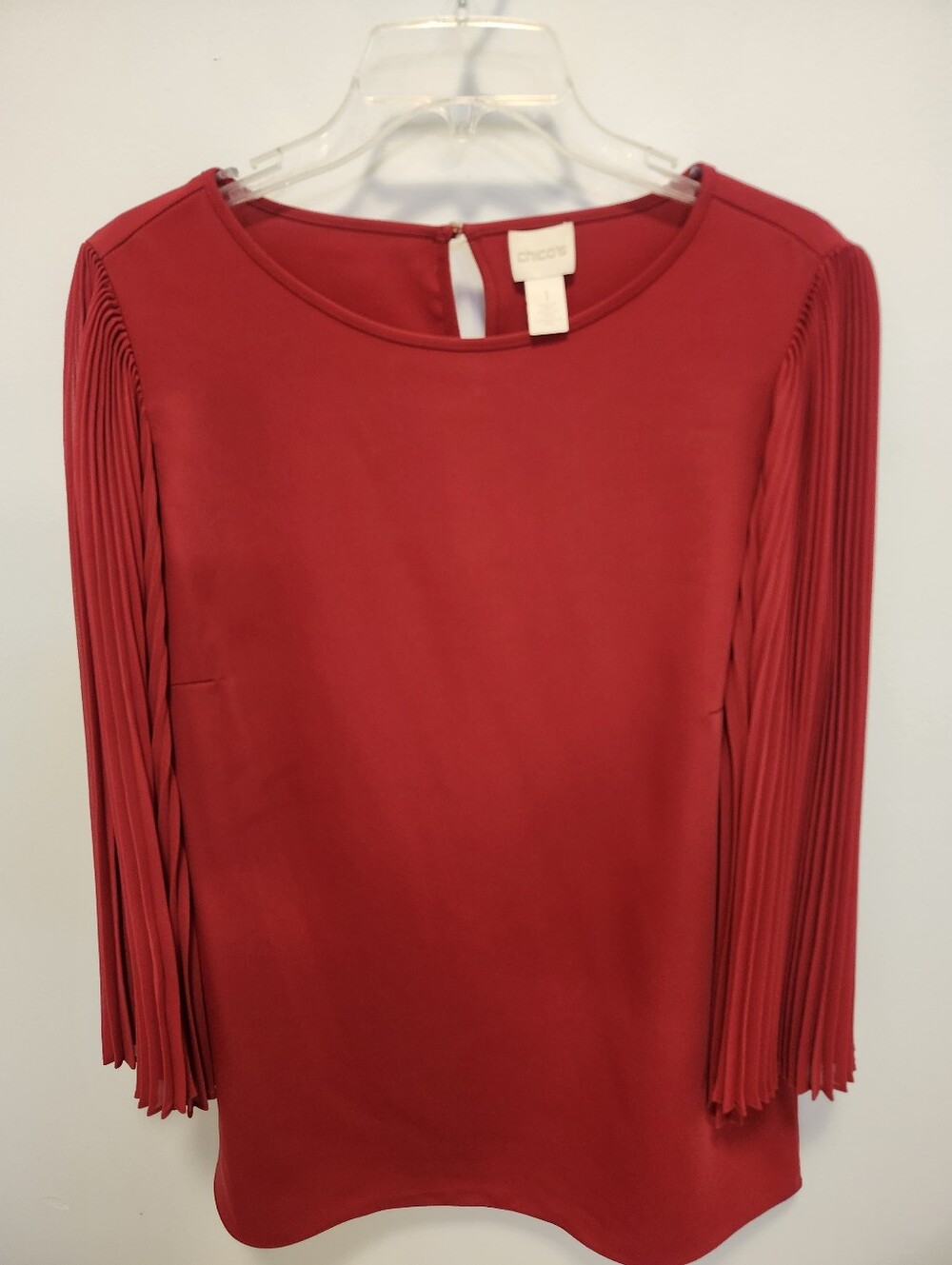 Chico's Red Long-Sleeve Pleated-Arm Blouse